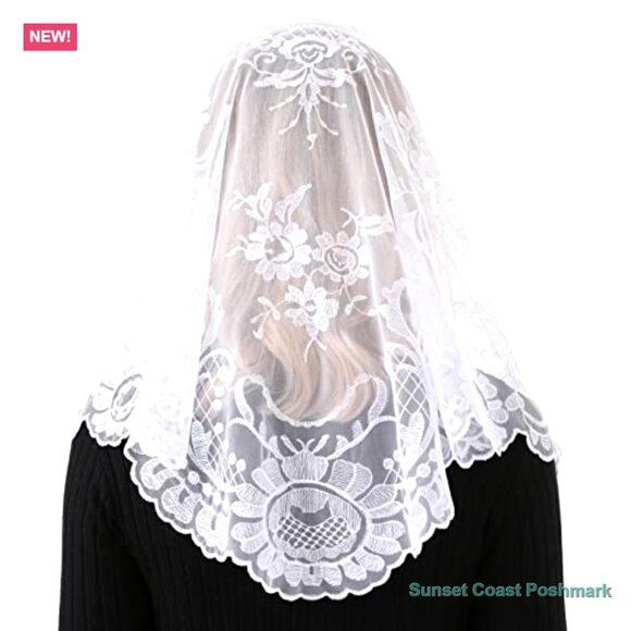 Embroidery Lace Mantilla Veil with Comb for Church Mass Bridal main image 6